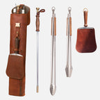 The Jack Sack Komplettes Grill-Kit inkl. Grillzangen, Feuerbläser, Paddel und Leder-Transporttasche