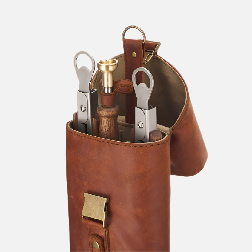 The Jack Sack Komplettes Grill-Kit inkl. Grillzangen, Feuerbläser, Paddel und Leder-Transporttasche